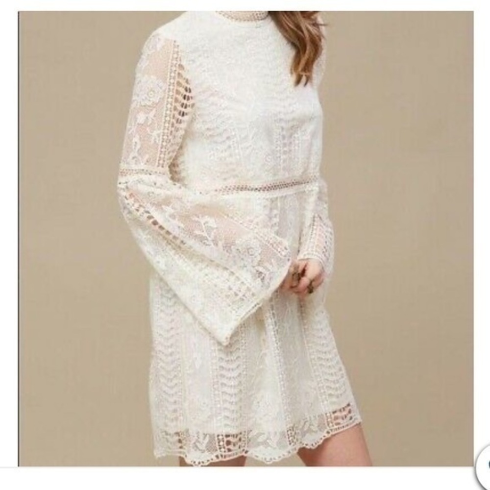 Altar’d state long sleeve lace short dress medium white flare sleeve high neck